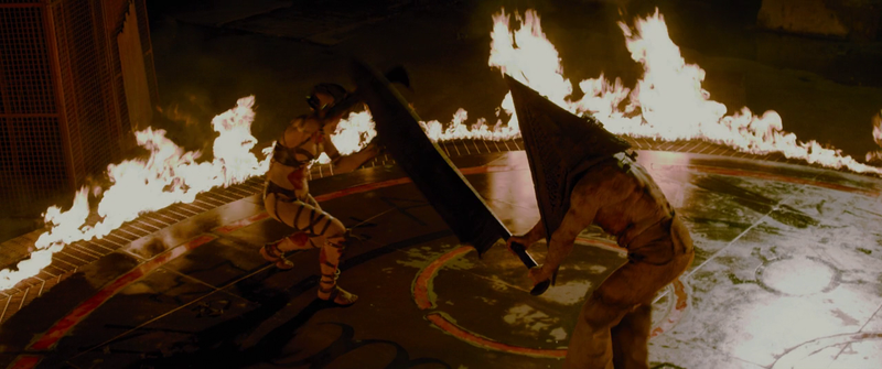 Lucky the edits on this scene were so quick or else you’d realize quick that this is actually two very blind stunt people swinging at each other